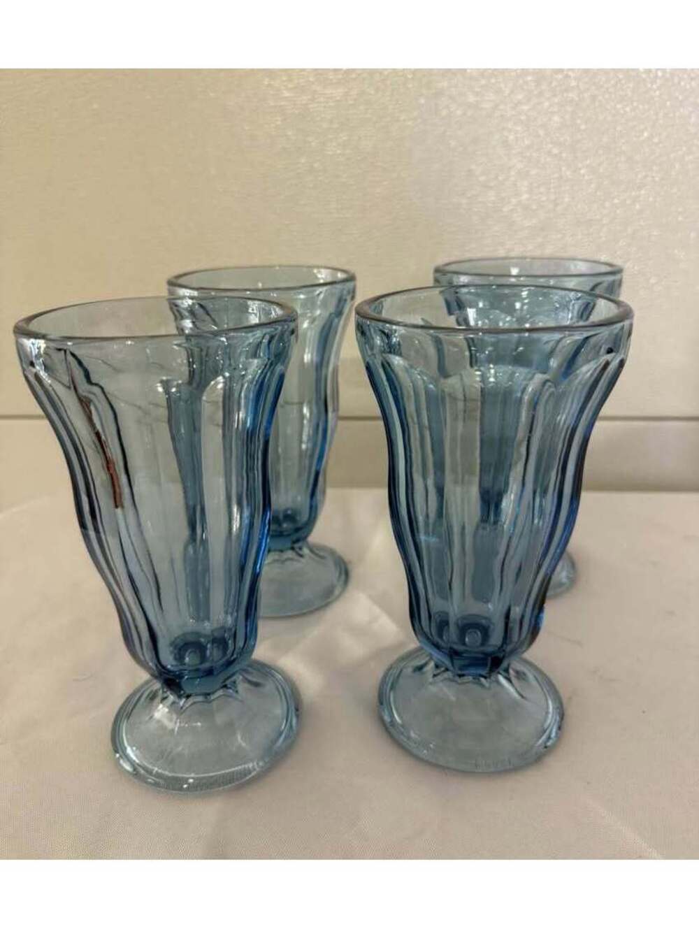 Set of 4 Hazel-Atlas Blue Glass Soda Fountain Milkshake Glasses
